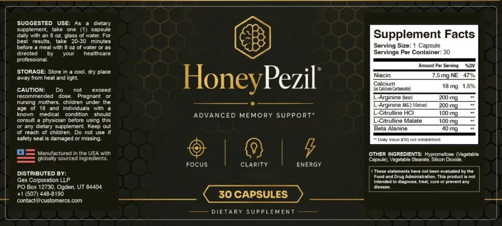 HoneyPezil Review: Benefits, Ingredients & What to Know 13 honeypezil supplement fact